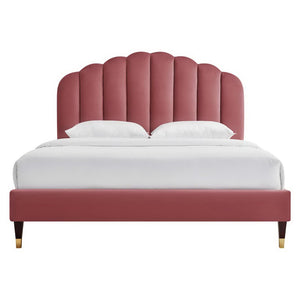 Modway Furniture Daisy Performance Velvet Queen Platform Bed – Elegant Channel-Tufted Design with Sturdy Support Dusty Rose MOD-6288-DUS