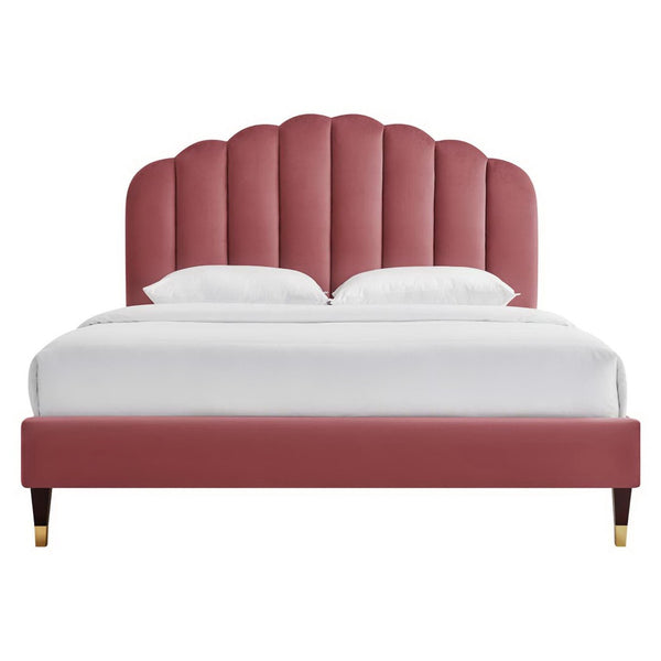 Modway Furniture Daisy Performance Velvet Queen Platform Bed – Elegant Channel-Tufted Design with Sturdy Support Dusty Rose MOD-6288-DUS