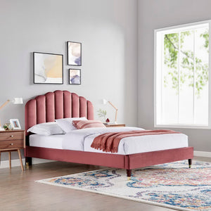 Modway Furniture Daisy Performance Velvet Queen Platform Bed – Elegant Channel-Tufted Design with Sturdy Support Dusty Rose MOD-6288-DUS