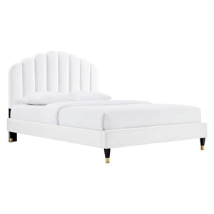Modway Furniture Daisy Performance Velvet Queen Platform Bed – Elegant Channel-Tufted Design with Sturdy Support White MOD-6288-WHI