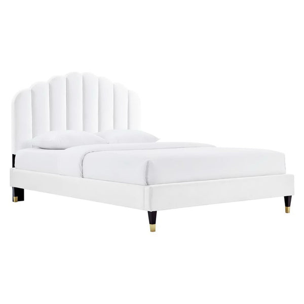 Modway Furniture Daisy Performance Velvet Queen Platform Bed – Elegant Channel-Tufted Design with Sturdy Support White MOD-6288-WHI