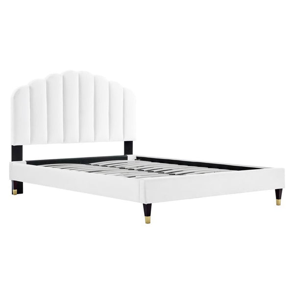 Modway Furniture Daisy Performance Velvet Queen Platform Bed – Elegant Channel-Tufted Design with Sturdy Support White MOD-6288-WHI