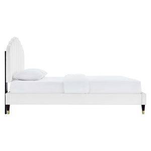 Modway Furniture Daisy Performance Velvet Queen Platform Bed – Elegant Channel-Tufted Design with Sturdy Support White MOD-6288-WHI