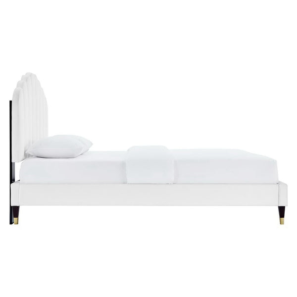 Modway Furniture Daisy Performance Velvet Queen Platform Bed – Elegant Channel-Tufted Design with Sturdy Support White MOD-6288-WHI