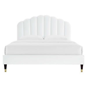 Modway Furniture Daisy Performance Velvet Queen Platform Bed – Elegant Channel-Tufted Design with Sturdy Support White MOD-6288-WHI