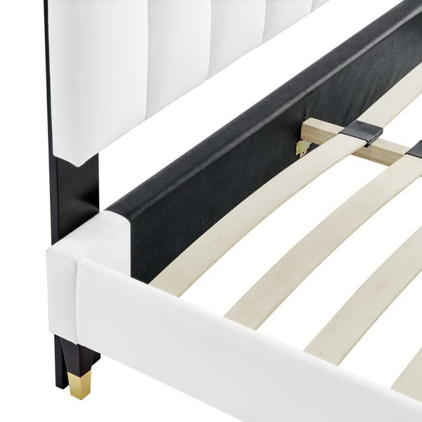 Modway Furniture Daisy Performance Velvet Queen Platform Bed – Elegant Channel-Tufted Design with Sturdy Support White MOD-6288-WHI