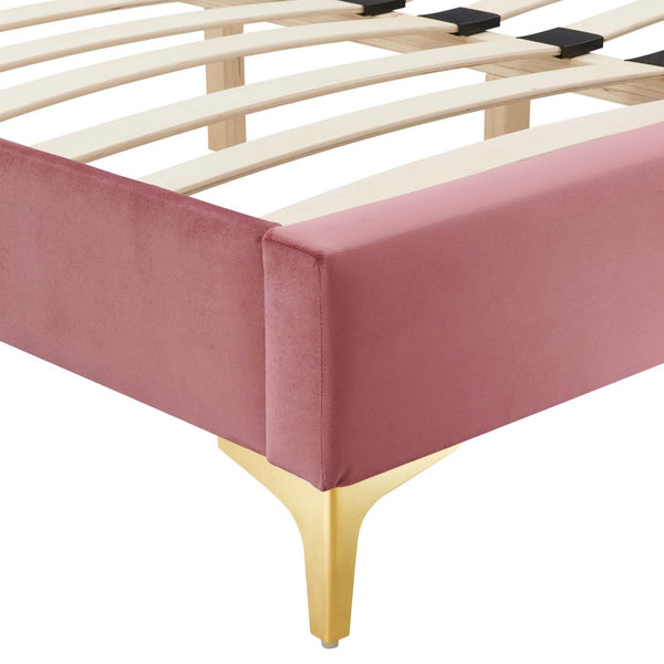 Modway Furniture Sutton Performance Velvet Full Bed Frame - Luxurious Upholstered Design with Sturdy Support System Dusty Rose MOD-6306-DUS