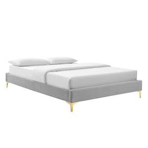 Modway Furniture Sutton Performance Velvet Full Bed Frame - Luxurious Upholstered Design with Sturdy Support System Light Gray MOD-6306-LGR
