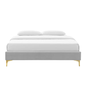 Modway Furniture Sutton Performance Velvet Full Bed Frame - Luxurious Upholstered Design with Sturdy Support System Light Gray MOD-6306-LGR