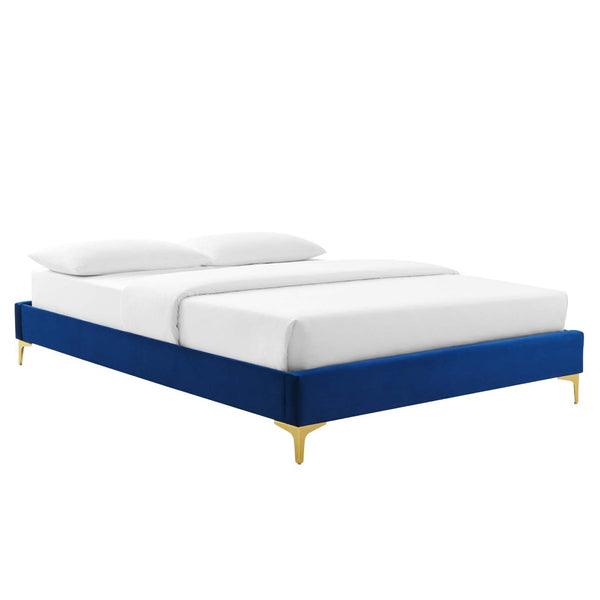 Modway Furniture Sutton Performance Velvet Full Bed Frame - Luxurious Upholstered Design with Sturdy Support System Navy MOD-6306-NAV