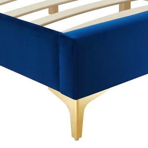 Modway Furniture Sutton Performance Velvet Full Bed Frame - Luxurious Upholstered Design with Sturdy Support System Navy MOD-6306-NAV
