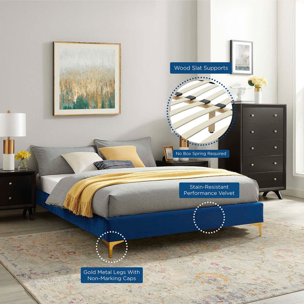 Modway Furniture Sutton Performance Velvet Full Bed Frame - Luxurious Upholstered Design with Sturdy Support System Navy MOD-6306-NAV