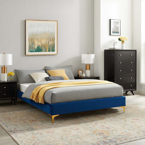 Modway Furniture Sutton Performance Velvet Full Bed Frame - Luxurious Upholstered Design with Sturdy Support System Navy MOD-6306-NAV