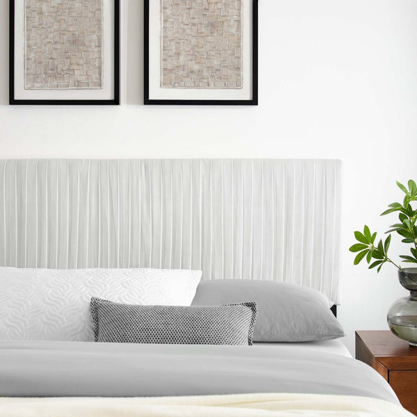 Modway Furniture Eloise Channel Tufted Velvet Headboard - Adjustable Full/Queen, Glam Deco Style, Luxurious Comfort MOD-6327-WHI