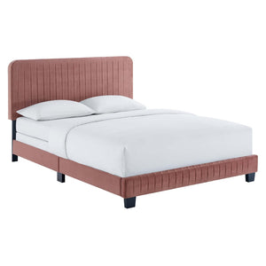 Modway Furniture Celine Channel Tufted Performance Velvet Queen Bed – Modern Glamour and Comfort for Your Bedroom Dusty Rose MOD-6330-DUS
