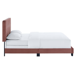 Modway Furniture Celine Channel Tufted Performance Velvet Queen Bed – Modern Glamour and Comfort for Your Bedroom Dusty Rose MOD-6330-DUS