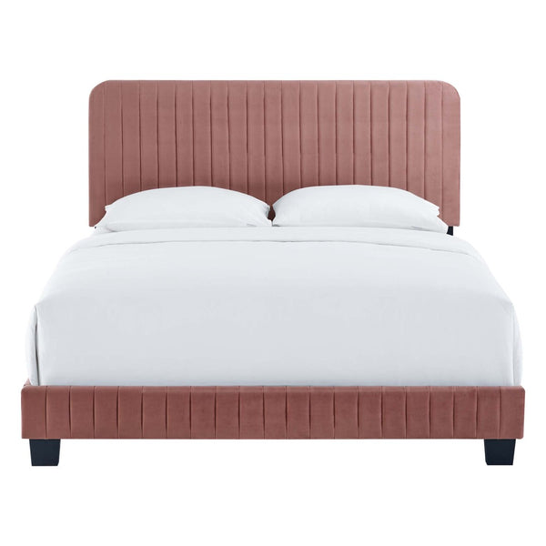 Modway Furniture Celine Channel Tufted Performance Velvet Queen Bed – Modern Glamour and Comfort for Your Bedroom Dusty Rose MOD-6330-DUS