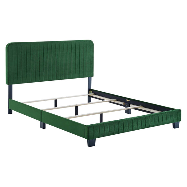 Modway Furniture Celine Channel Tufted Performance Velvet Queen Bed – Modern Glamour and Comfort for Your Bedroom Emerald MOD-6330-EME