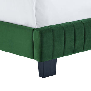 Modway Furniture Celine Channel Tufted Performance Velvet Queen Bed – Modern Glamour and Comfort for Your Bedroom Emerald MOD-6330-EME