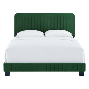 Modway Furniture Celine Channel Tufted Performance Velvet Queen Bed – Modern Glamour and Comfort for Your Bedroom Emerald MOD-6330-EME