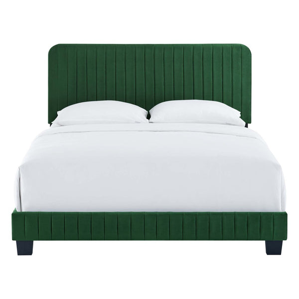 Modway Furniture Celine Channel Tufted Performance Velvet Queen Bed – Modern Glamour and Comfort for Your Bedroom Emerald MOD-6330-EME
