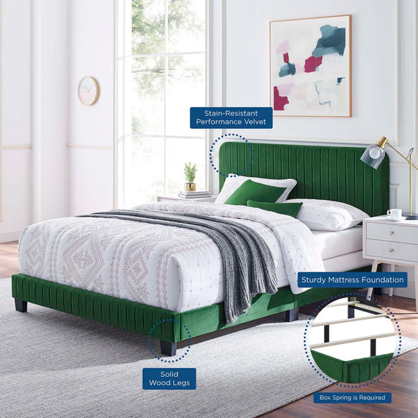 Modway Furniture Celine Channel Tufted Performance Velvet Queen Bed – Modern Glamour and Comfort for Your Bedroom Emerald MOD-6330-EME