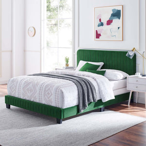 Modway Furniture Celine Channel Tufted Performance Velvet Queen Bed – Modern Glamour and Comfort for Your Bedroom Emerald MOD-6330-EME
