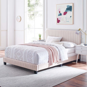 Modway Furniture Celine Channel Tufted Performance Velvet Queen Bed – Modern Glamour and Comfort for Your Bedroom Pink MOD-6330-PNK