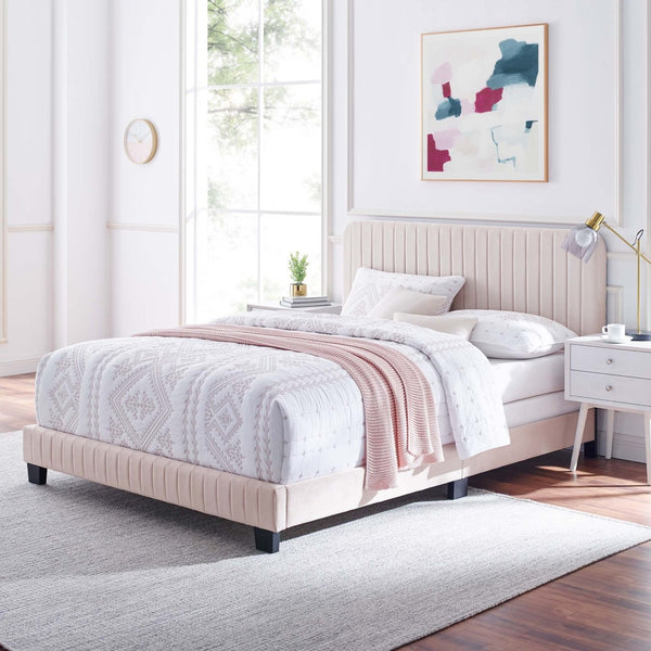 Modway Furniture Celine Channel Tufted Performance Velvet Queen Bed – Modern Glamour and Comfort for Your Bedroom Pink MOD-6330-PNK