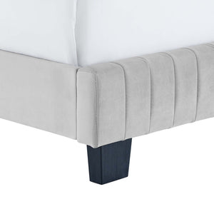 Modway Furniture Celine Channel Tufted Full Bed in Plush Performance Velvet - Elegant Art Deco Design for Comfort Light Gray MOD-6331-LGR