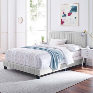 Modway Furniture Celine Channel Tufted Full Bed in Plush Performance Velvet - Elegant Art Deco Design for Comfort Light Gray MOD-6331-LGR