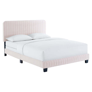 Modway Furniture Celine Channel Tufted Full Bed in Plush Performance Velvet - Elegant Art Deco Design for Comfort Pink MOD-6331-PNK