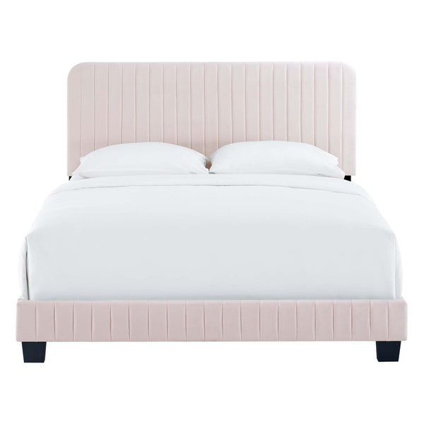 Modway Furniture Celine Channel Tufted Full Bed in Plush Performance Velvet - Elegant Art Deco Design for Comfort Pink MOD-6331-PNK