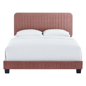 Modway Furniture Celine Twin Bed with Channel Tufting and Luxurious Performance Velvet for Glamorous Room Decor Dusty Rose MOD-6332-DUS