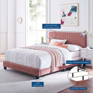 Modway Furniture Celine Twin Bed with Channel Tufting and Luxurious Performance Velvet for Glamorous Room Decor Dusty Rose MOD-6332-DUS