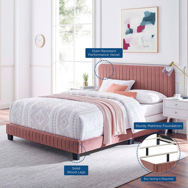 Modway Furniture Celine Twin Bed with Channel Tufting and Luxurious Performance Velvet for Glamorous Room Decor Dusty Rose MOD-6332-DUS