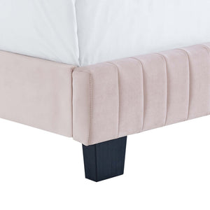 Modway Furniture Celine Twin Bed with Channel Tufting and Luxurious Performance Velvet for Glamorous Room Decor Pink MOD-6332-PNK