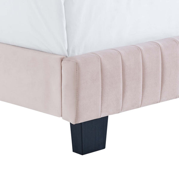 Modway Furniture Celine Twin Bed with Channel Tufting and Luxurious Performance Velvet for Glamorous Room Decor Pink MOD-6332-PNK