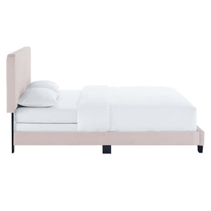 Modway Furniture Celine Twin Bed with Channel Tufting and Luxurious Performance Velvet for Glamorous Room Decor Pink MOD-6332-PNK