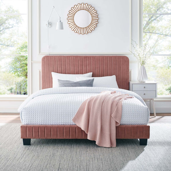 Modway Furniture Celine Channel Tufted Velvet King Platform Bed - Luxurious Upholstery & Sturdy Support for Comfort Dusty Rose MOD-6333-DUS