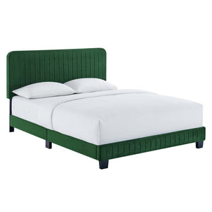 Modway Furniture Celine Channel Tufted Velvet King Platform Bed - Luxurious Upholstery & Sturdy Support for Comfort Emerald MOD-6333-EME