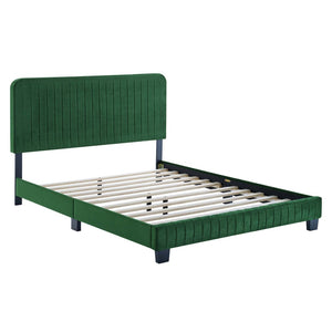 Modway Furniture Celine Channel Tufted Velvet King Platform Bed - Luxurious Upholstery & Sturdy Support for Comfort Emerald MOD-6333-EME
