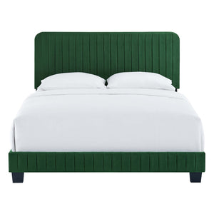 Modway Furniture Celine Channel Tufted Velvet King Platform Bed - Luxurious Upholstery & Sturdy Support for Comfort Emerald MOD-6333-EME