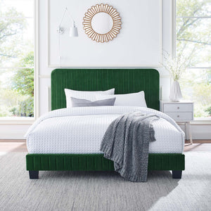 Modway Furniture Celine Channel Tufted Velvet King Platform Bed - Luxurious Upholstery & Sturdy Support for Comfort Emerald MOD-6333-EME