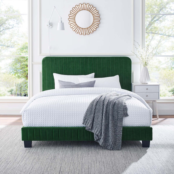 Modway Furniture Celine Channel Tufted Velvet King Platform Bed - Luxurious Upholstery & Sturdy Support for Comfort Emerald MOD-6333-EME