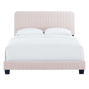 Modway Furniture Celine Channel Tufted Velvet King Platform Bed - Luxurious Upholstery & Sturdy Support for Comfort Pink MOD-6333-PNK