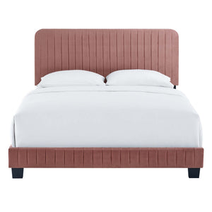 Modway Furniture Celine Channel Tufted Velvet Queen Platform Bed - Modern Glamour & Comfort for Your Bedroom Retreat Dusty Rose MOD-6334-DUS