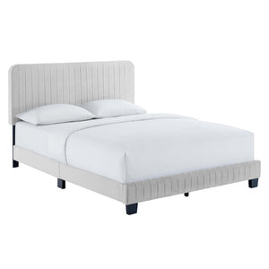 Modway Furniture Celine Channel Tufted Velvet Queen Platform Bed - Modern Glamour & Comfort for Your Bedroom Retreat Light Gray MOD-6334-LGR