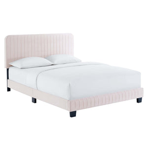 Modway Furniture Celine Channel Tufted Velvet Queen Platform Bed - Modern Glamour & Comfort for Your Bedroom Retreat Pink MOD-6334-PNK
