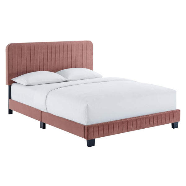 Modway Furniture Celine Channel Tufted Performance Velvet Full Platform Bed - Cozy Glamour for Any Bedroom Space Dusty Rose MOD-6335-DUS